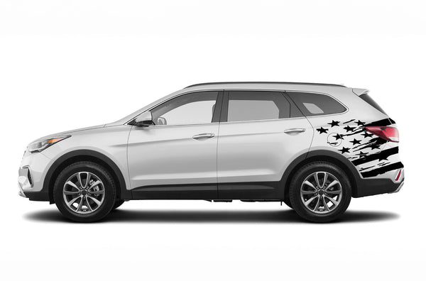 Back shredded US flag graphics decals for Hyundai Santa Fe 2019-2023
