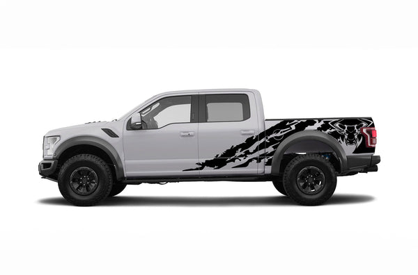 Bull shredded side graphics decals for Ford F150 Raptor 2017-2020