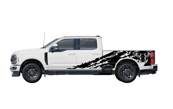 Bull shredded side graphics decals for Ford F-250