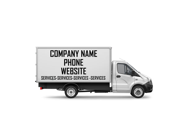 Custom business signs and vinyl lettering decals for 12' Box Truck