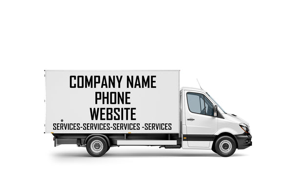 Custom business signs and vinyl lettering decals for 16' Box Truck