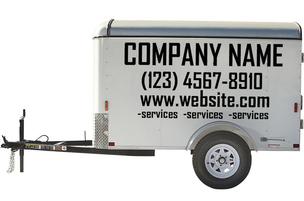 Custom business signs lettering decals for a 5' x 8' enclosed trailer