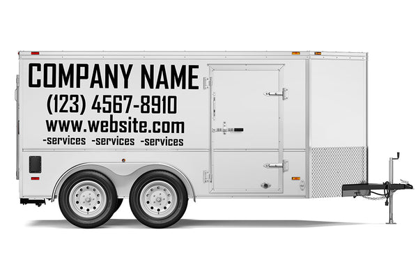 Custom business signs lettering decals for a 7' x 18' enclosed trailer