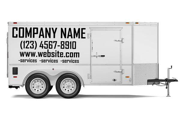 Custom business signs lettering decals for a 7' x 16' enclosed trailer