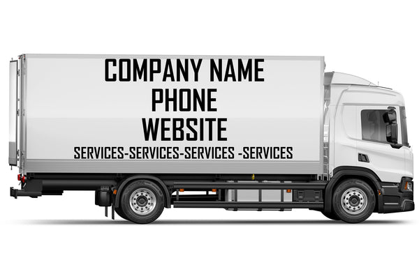 Custom business signs and vinyl lettering decals for 26' Box Truck