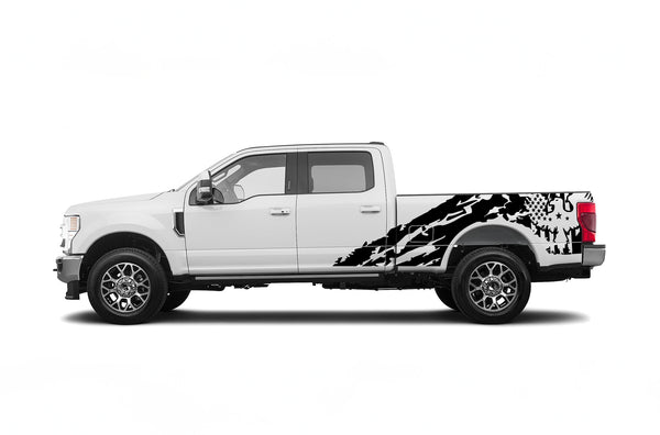 Eagle flag shredded side graphics decals for Ford F250 2017-2022
