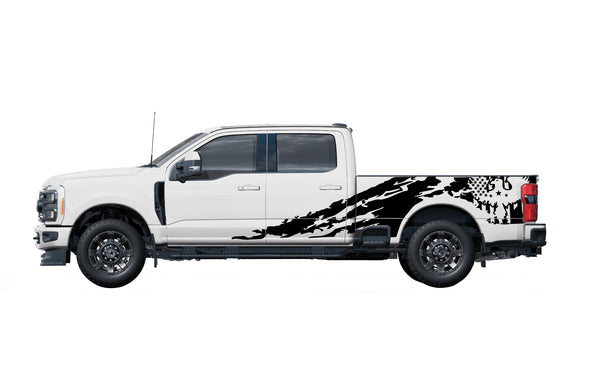 Eagle flag shredded side graphics decals for Ford F-250