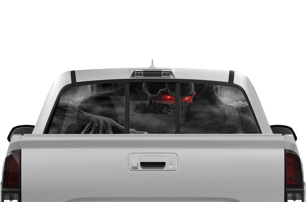 Ghost skull perforated rear window graphics decals for Toyota Tacoma