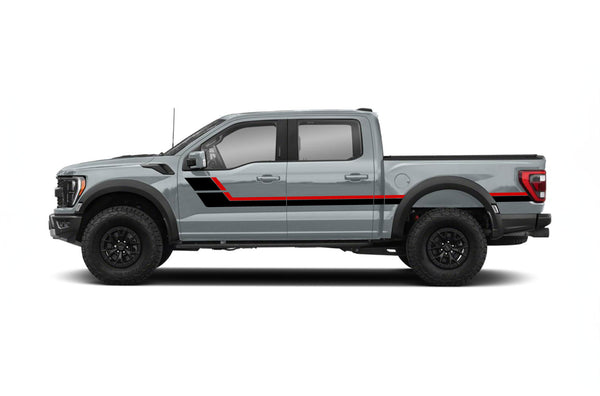 Retro style double center stripes graphics decals for Ford F150 Raptor