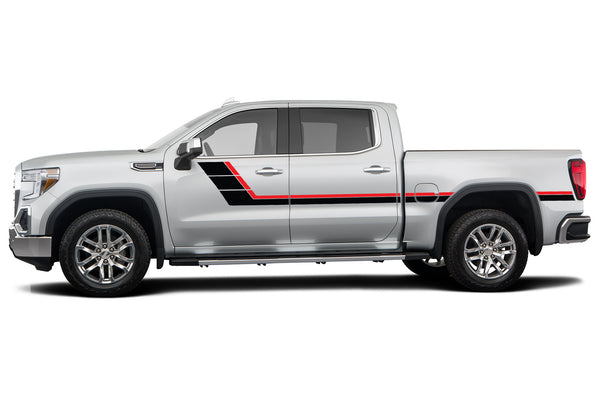 Retro style double center hash stripes graphics decals for GMC Sierra