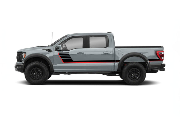 Retro-style double center stripes graphics decals for Ford F150 Raptor