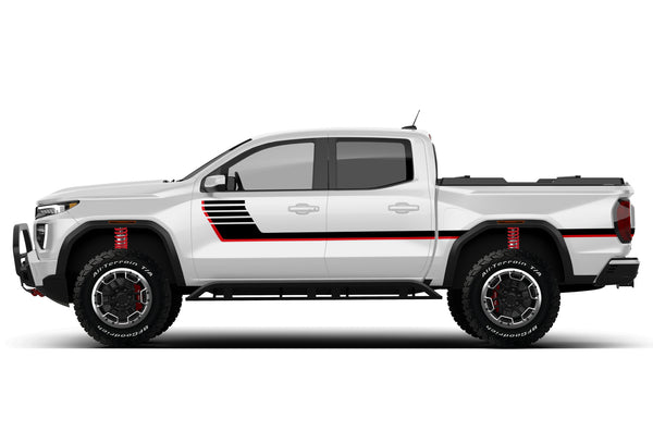 Retro-style double hash stripes side graphics decals for GMC Canyon