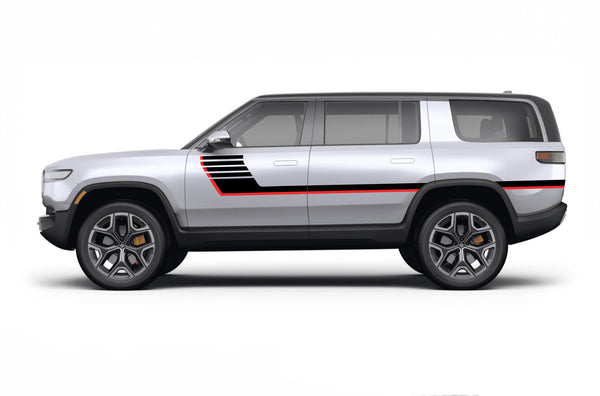 Retro-style double hash stripes graphics decals for Rivian R1S