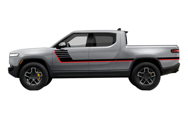 Retro-style double hash stripes graphics decals for Rivian R1T