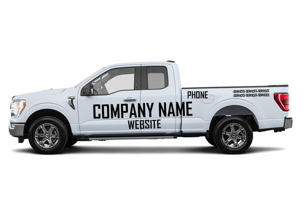 Custom business truck signs and vinyl lettering decals for extended cab pickup trucks