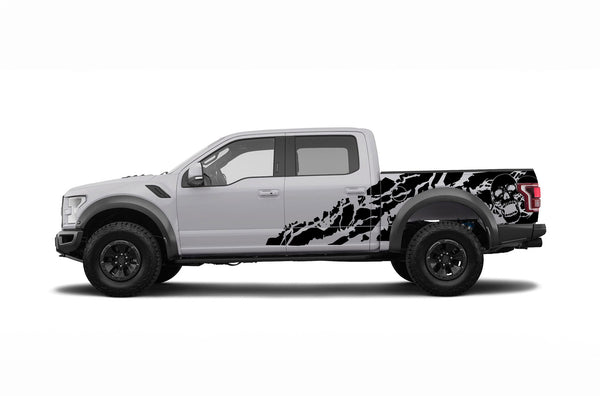 Skull shredded side graphics decals for Ford F150 Raptor 2017-2020