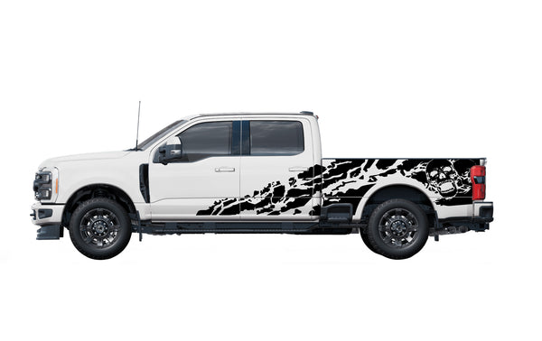 Skull shredded side graphics decals for Ford F-250