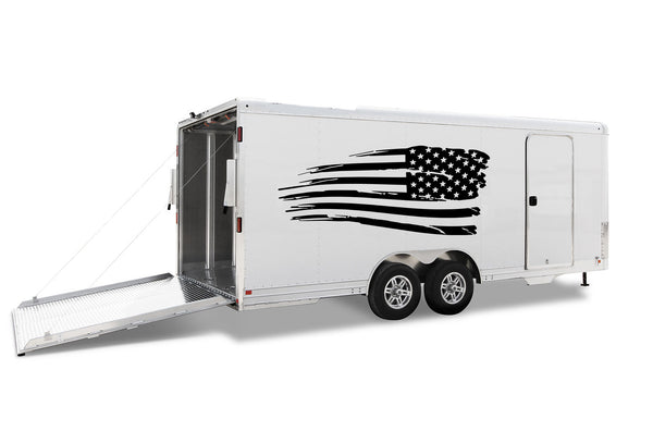 Tattered USA flags graphics decals for RVs Toy Haulers