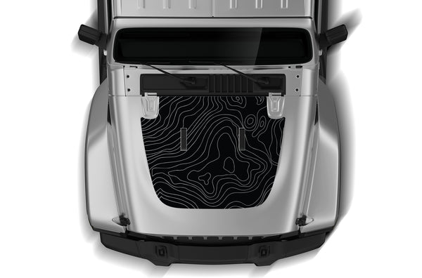 Topographic style hood graphics decals compatible with Wrangler JL