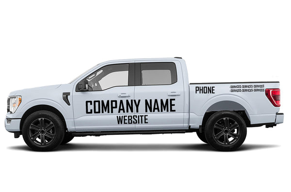Truck signs and vinyl lettering decals for crew cab pickup trucks