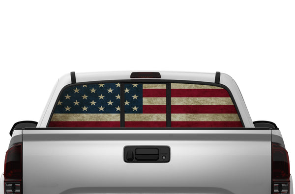 US flag perforated rear window decals for Toyota Tacoma 2005-2015