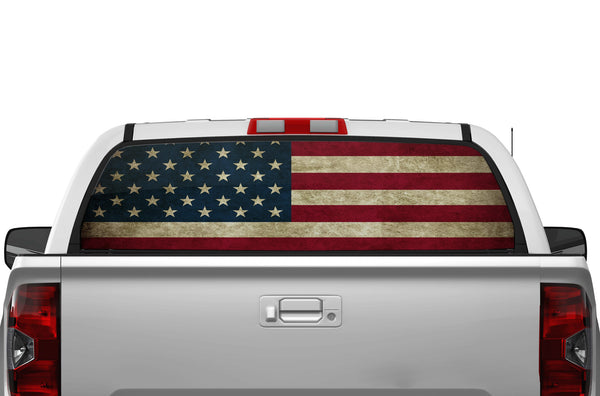 US flag perforated rear window decals for Toyota Tundra 2014-2021