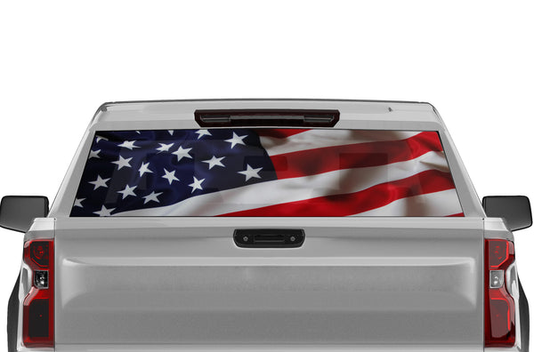 USA flag perforated rear window graphics decal for Chevrolet Silverado