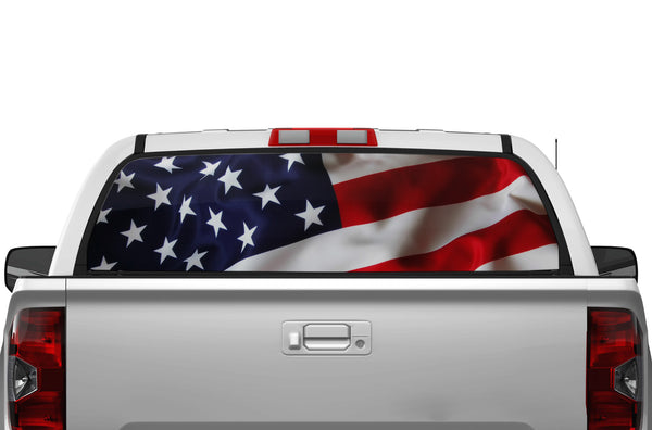 USA flag perforated rear window decals for Toyota Tundra 2014-2021