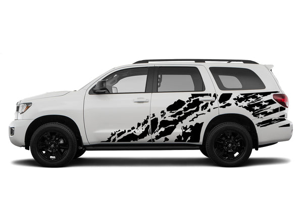 USA flag shredded side graphics decals for Toyota Sequoia 2008-2022