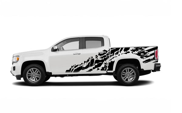 USA flag shredded side graphics decals for GMC Canyon 2015-2022