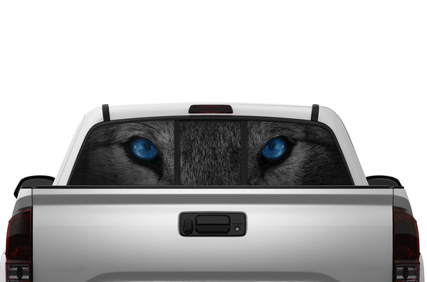 Wolf blue eyes perforated rear window decals for Tacoma 2005-2015