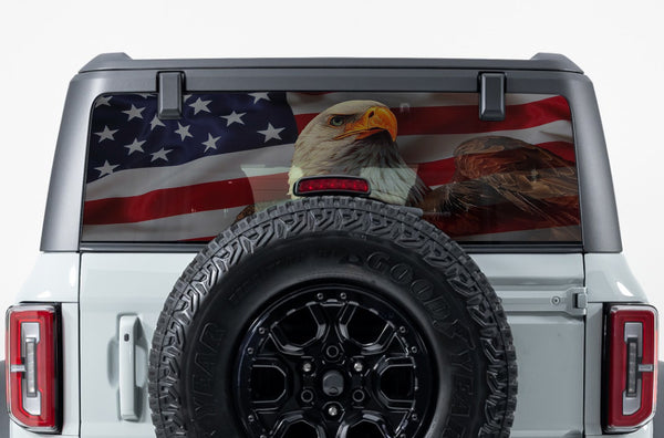 American flag eagle perforated window decal graphics for Ford Bronco
