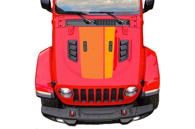 Retro style double stripes hood graphics decals compatible with Wrangler JL