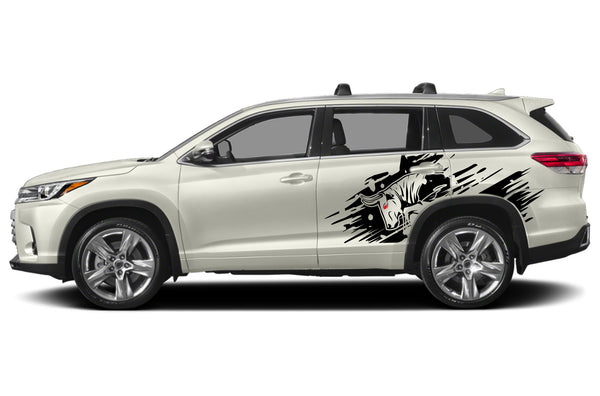 Side back wild bull graphics decals for Toyota Highlander 2014-2019