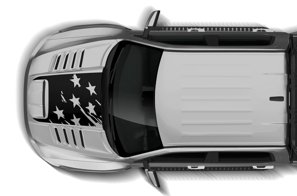 Tattered US flag hood graphics decals for Dodge Ram TRX