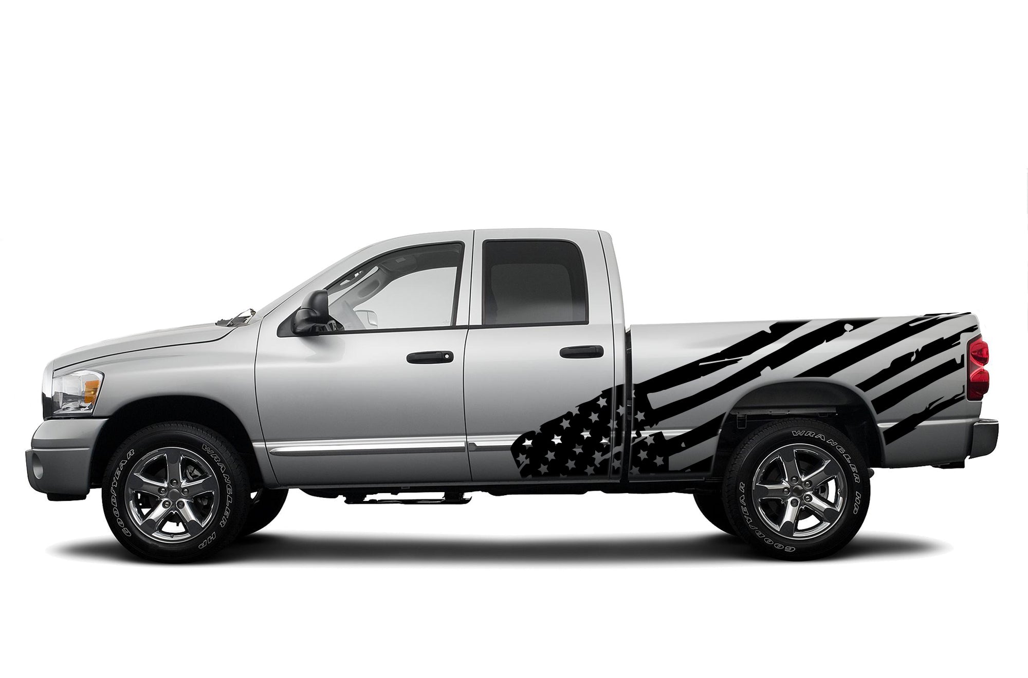 thumbnail image 2 of Lilcowboy Distressed USA Flag Decals For Ram 1500/2500 (2010-2018) – Side Window Hemi DC4 2 of 3