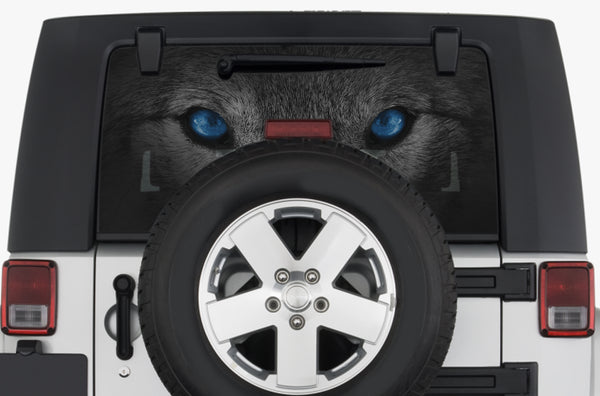 Wolf blue eyes perforated window decals graphics for Jeep Wrangler JK
