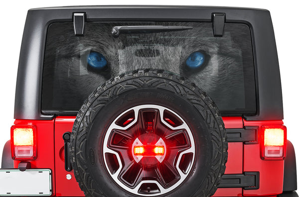 Wolf blue eyes perforated window decal graphics for Jeep Wrangler JL