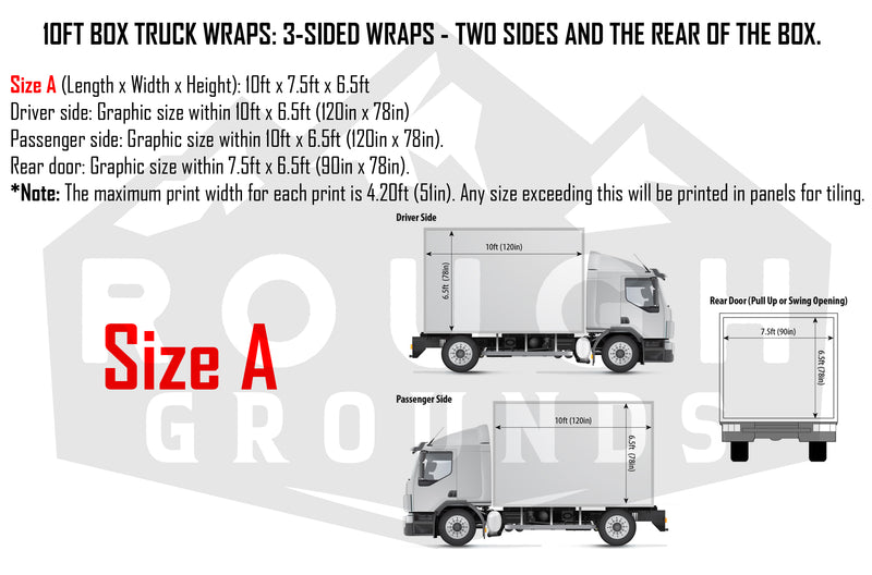 Custom business wrap graphics for 10' Box Truck (3-Sided Wraps)