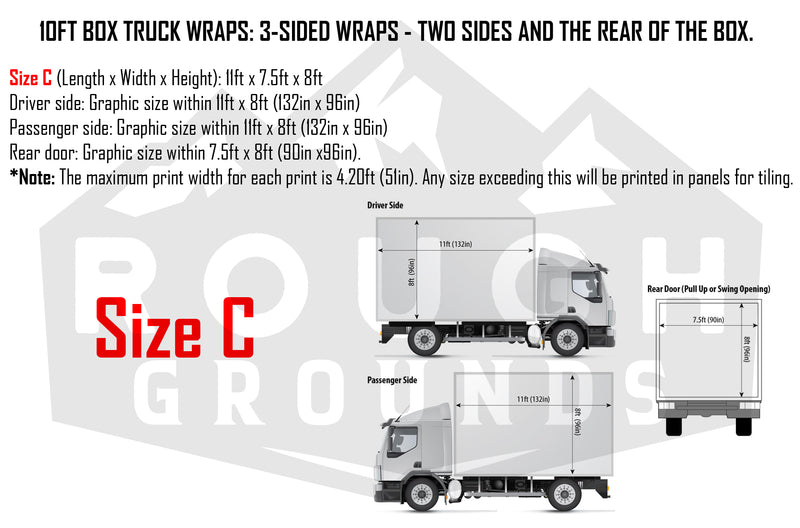 Custom business wrap graphics for 10' Box Truck (3-Sided Wraps)