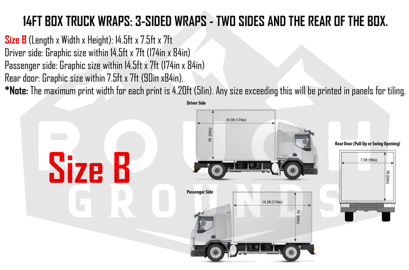 Custom business wrap graphics for 14' Box Truck (3-Sided Wraps)