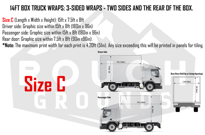 Custom business wrap graphics for 14' Box Truck (3-Sided Wraps)