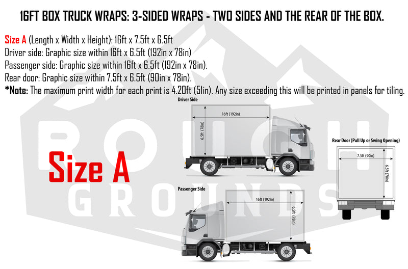 Custom business wrap graphics for 16' Box Truck (3-Sided Wraps)