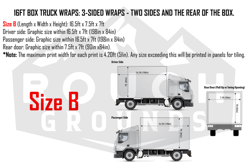 Custom business wrap graphics for 16' Box Truck (3-Sided Wraps)