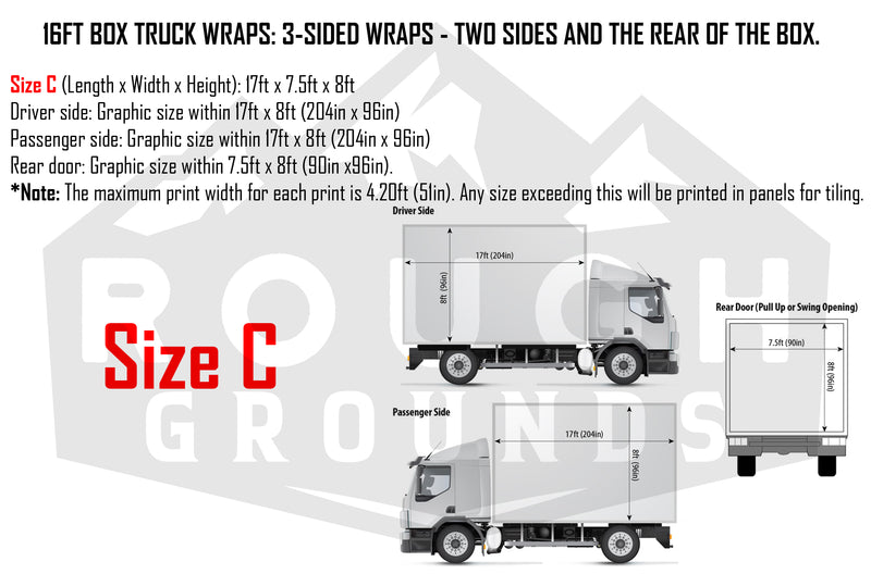 Custom business wrap graphics for 16' Box Truck (3-Sided Wraps)