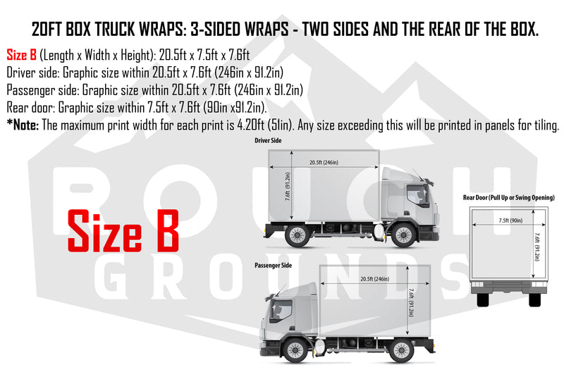 Custom business wrap graphics for 20' Box Truck (3-Sided Wraps)