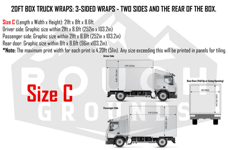 Custom business wrap graphics for 20' Box Truck (3-Sided Wraps)