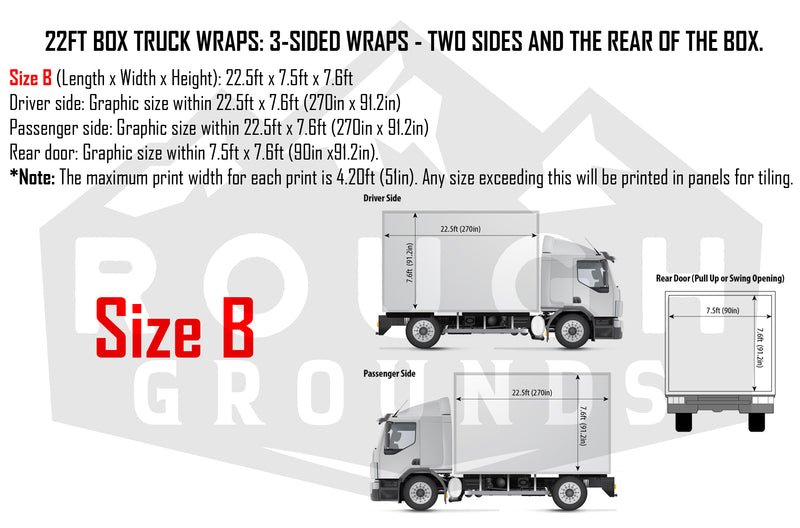 Custom business wrap graphics for 22' Box Truck (3-Sided Wraps)