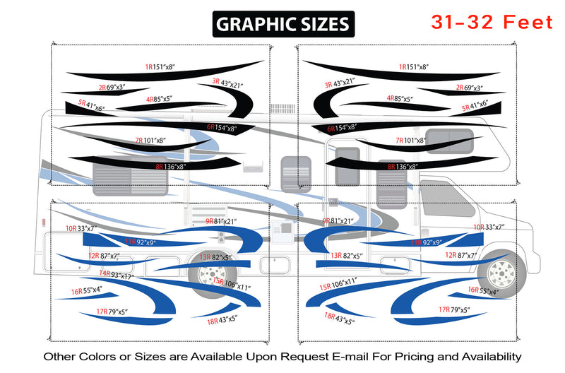 Replacement graphics decals for RVs Motorhome Class C (kit RG15001)