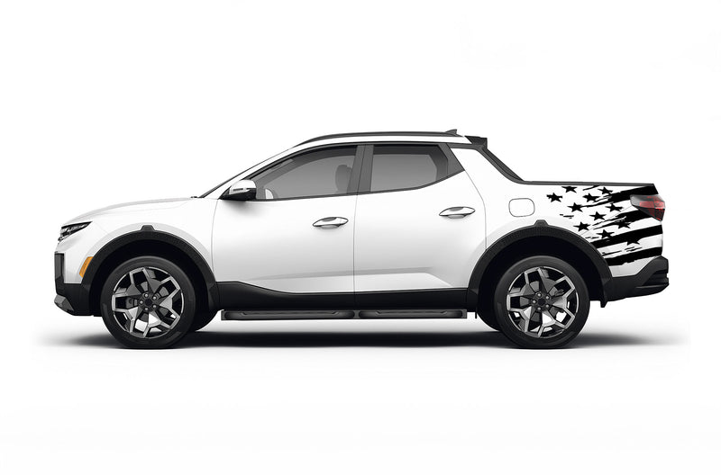 Back shredded US flag graphics decals for Hyundai Santa Cruz